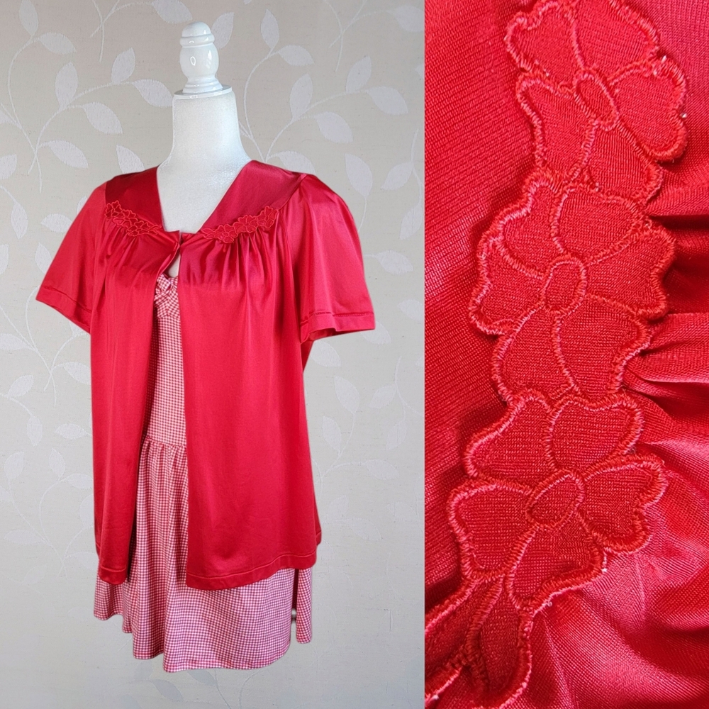 Vintage Vanity Fair Top Romantic Twee Coquette Floral Night Blouse Red Large